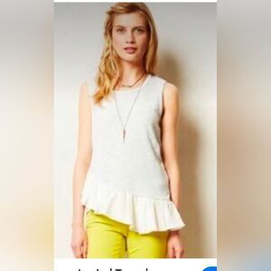 Anthropology Gray White Asymmetrical Ruffled Sleeveless Tank Top Boho Peplum M